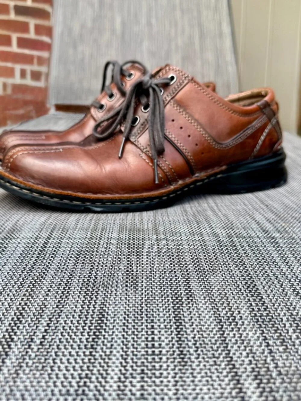 Clarks Touareg Vibe Bicycle Toe Oxford Shoes Brown Leather Mens Sz 9m